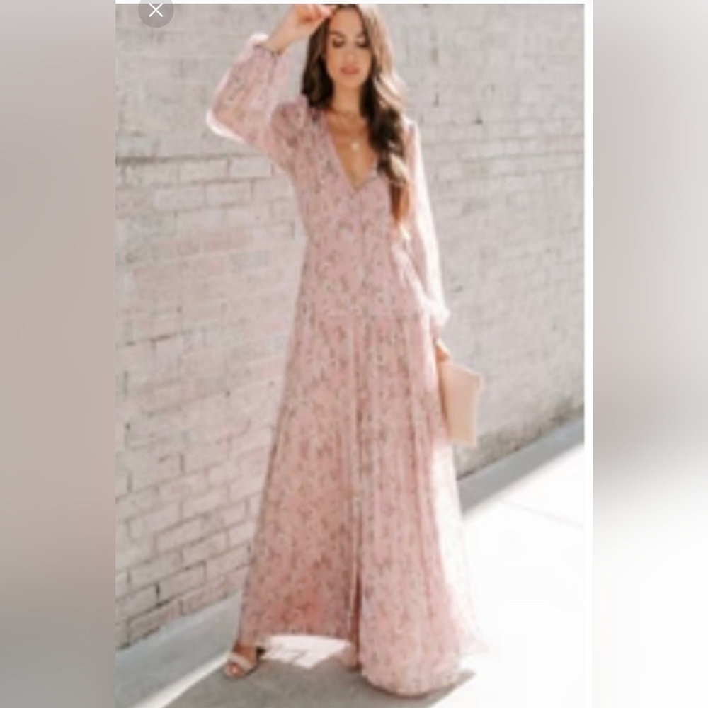 Aakaa Pink Floral Maxi Dress Size S